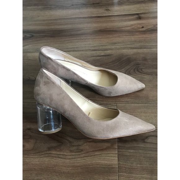 Zara- tan faux suede, clear block heels - Picture 2 of 5